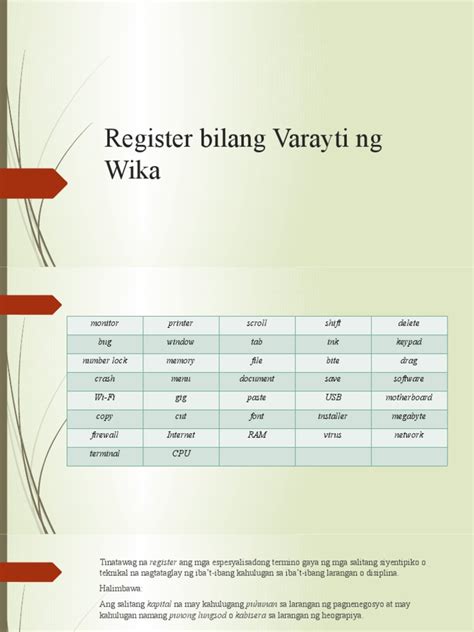 Ano ang register ng wika at halimbawa